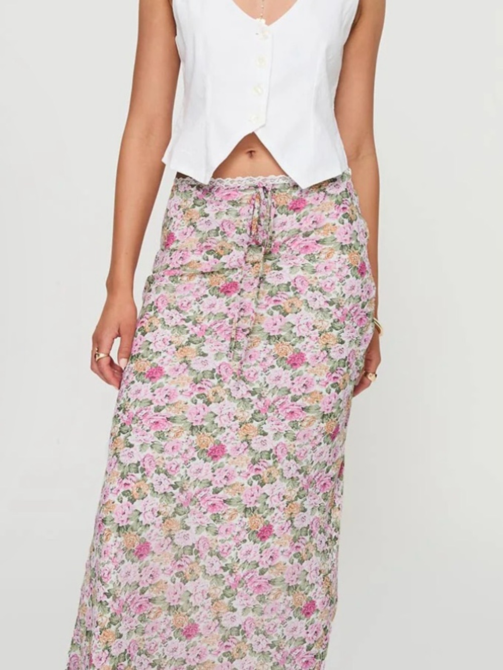 Princess Polly Floral Maxi Skirt - Size 10 Lightweight Drawstring Waist